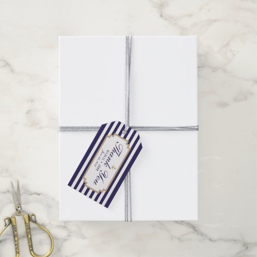 Stijlvol Nautical Blue White Hartelijk dank Labels Cadeaulabel (Met Touw)