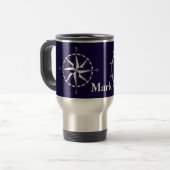 Stijlvol Nautical Compass and Ship Wheel Monogram Reisbeker (Voorkant links)
