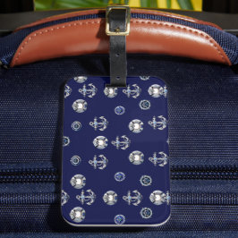 Stijlvol Nautical Navy Blue en White Bagagelabel