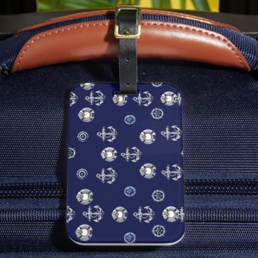 Stijlvol Nautical Navy Blue en White Bagagelabel (Voorkant Insitu 2)