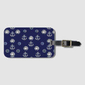 Stijlvol Nautical Navy Blue en White Bagagelabel (Voorkant (horizontaal))