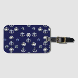 Stijlvol Nautical Navy Blue en White Bagagelabel