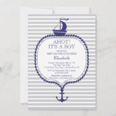 Stijlvol nautisch grijs blauw zeilboot Baby shower Kaart (Voorkant)