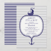 Stijlvol nautisch grijs blauw zeilboot Baby shower Kaart (Voorkant / Achterkant)