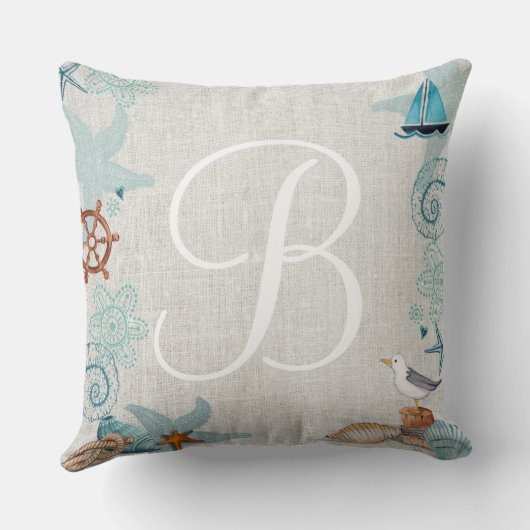 Stijlvol Nautisch zand en blauw zomerstrand bruilo Kussen (Achterkant)