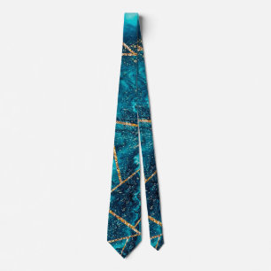Stijlvol Navy Blauw Goud Agaat Geode Chic Monogram Stropdas