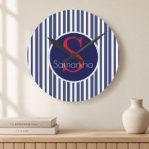 Stijlvol navy blauw rood gestreept initiaal monogr