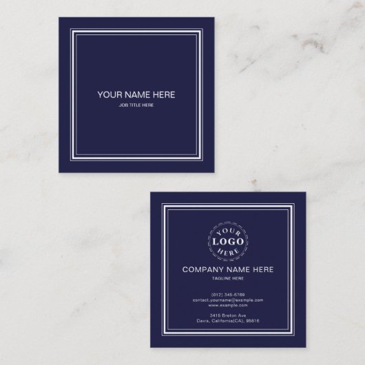 Stijlvol Navy Square Professional Visitekaartje (Voorkant / Achterkant)