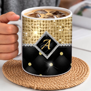 Stijlvol nep kristal goud zwart diamant monogram koffiemok