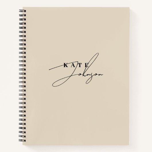 Stijlvol Neutraal Beige Signature Script Monogram Notitieboek (Voorkant)