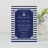 Stijlvol Nieuw Nautical Blue Wedding Invite Kaart (Staand voorkant)