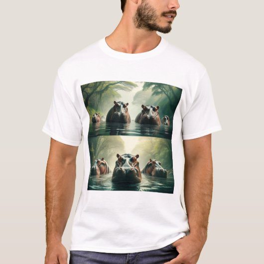 Stijlvol nijlpaard print T-shirt (Voorkant)