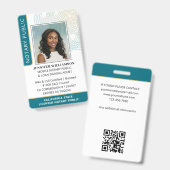 Stijlvol Notaris Openbaar Foto QR-code ID Teal Bad Badge (Voor- en achterkant)