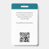 Stijlvol Notaris Openbaar Foto QR-code ID Teal Bad Badge (Achterkant)