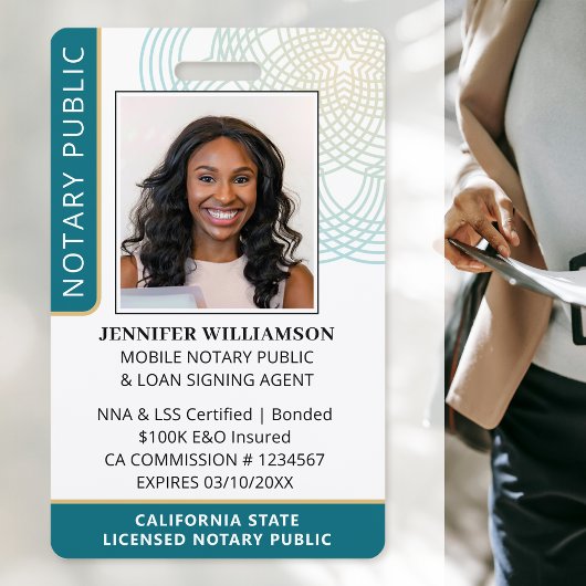 Stijlvol Notaris Openbaar Foto QR-code ID Teal Bad Badge
