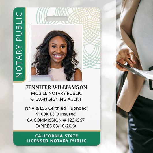 Stijlvol Notaris Openbare Foto QR-code ID Groene B Badge