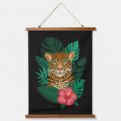 Stijlvol Oerwoud Leopard Floral Art | Groen Zwart Hangend Wandkleed (Voorkant)