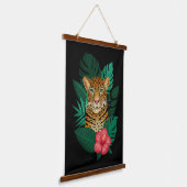 Stijlvol Oerwoud Leopard Floral Art | Groen Zwart Hangend Wandkleed (Gebogen)