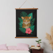Stijlvol Oerwoud Leopard Floral Art | Groen Zwart Hangend Wandkleed (Slaapkamer)