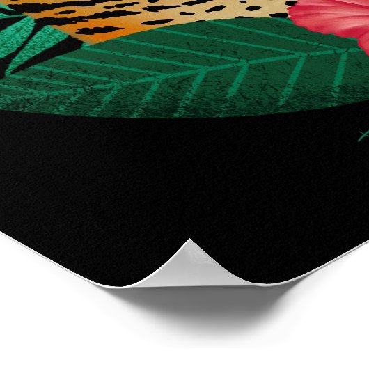 Stijlvol Oerwoud Leopard Floral Art | Groen Zwart Poster (Hoek)