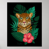 Stijlvol Oerwoud Leopard Floral Art | Groen Zwart Poster (Voorkant)