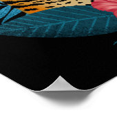 Stijlvol Oerwoud Leopard Floral Art | marineblauw Poster (Hoek)