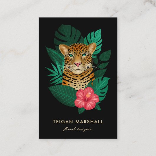 Stijlvol Oerwoud Leopard Hibiscus Flower Visitekaartje (Voorkant)