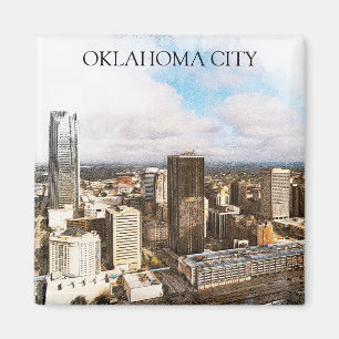 Stijlvol Oklahoma City Cityscape Panorama Uitzicht Magneet