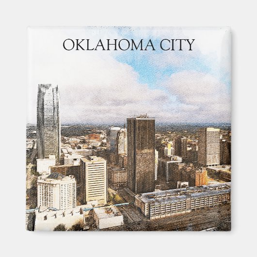 Stijlvol Oklahoma City Cityscape Panorama Uitzicht Magneet (Voorkant)