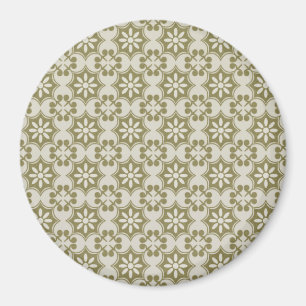 Stijlvol olijfgroen Fleur de Lis herhalend patroon Magneet