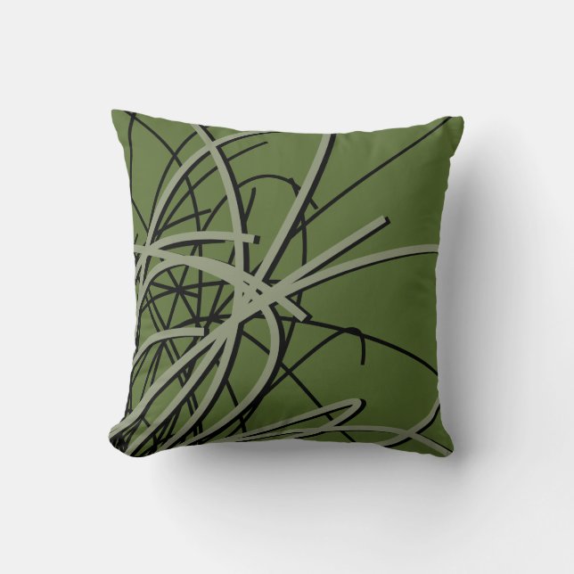 Stijlvol Olive Green & Black Elegant Abstract Kussen (Voorkant)