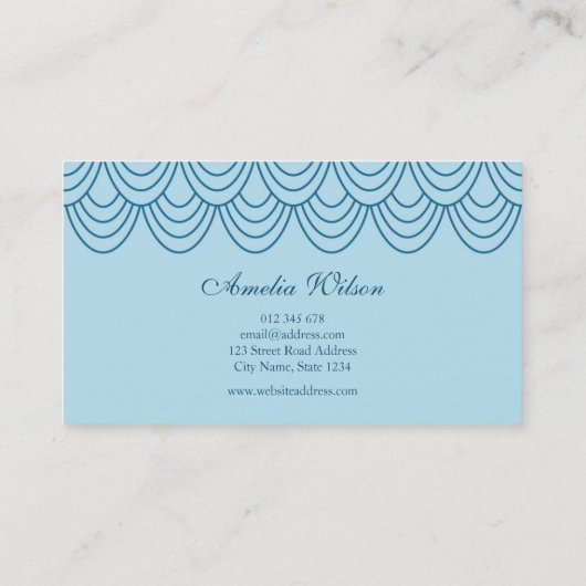 Stijlvol omtrek blauw geometrisch patroon visitekaartje (Achterkant)