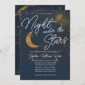 Stijlvol onder de sterren Blue Gold Moon Quinceañe Kaart (Voorkant / Achterkant)