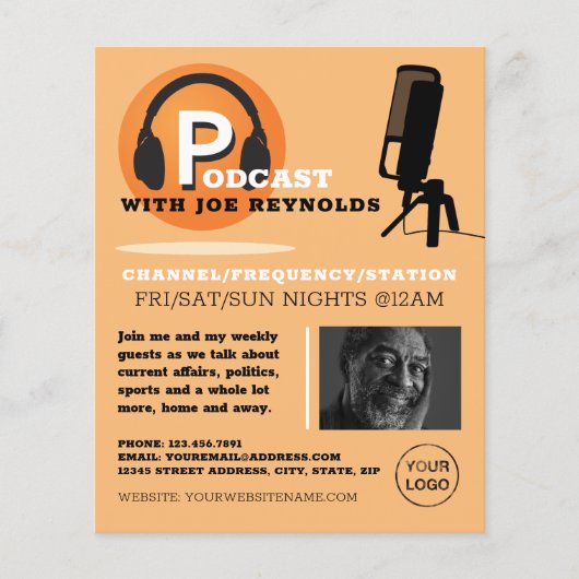 Stijlvol ontwerp, poocaster, podcast Adverteren Flyer (Voorkant)