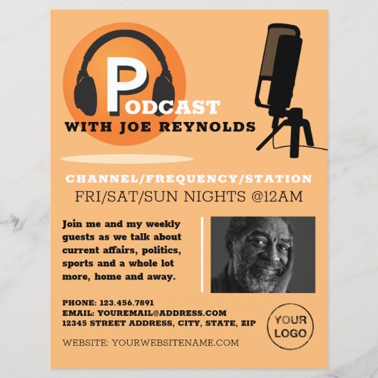 Stijlvol ontwerp, poocaster, podcast Adverteren Flyer (Voorkant)