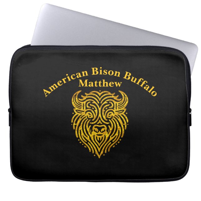 Stijlvol ontwerp van een gouden bizon Buffalo Head Laptop Sleeve (Voorkant)