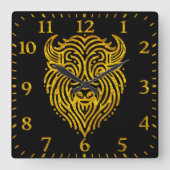 Stijlvol ontwerp van een gouden bizon Buffalo Head Vierkante Klok (Voorkant)
