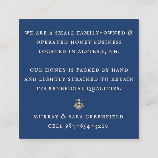 Stijlvol ontwerp van Honeybee Royal Blue met Gold Vierkante Visitekaartje (Achterkant)