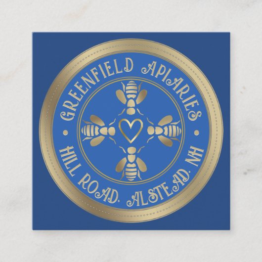 Stijlvol ontwerp van Honeybee Royal Blue met Gold Vierkante Visitekaartje (Voorkant)