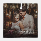 Stijlvol onze eerste Kerstmis als Mr & Mrs Foto Glas Ornament (Achterkant)