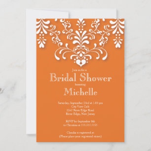 Stijlvol Oranje Damask Bridal Shower Invitation Kaart