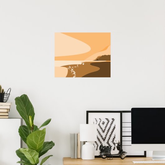 Stijlvol Oranje digitaal kunststrand Poster (Thuiskantoor)