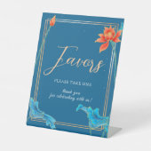 Stijlvol Oranje en blauw huwelijk Reclamebord Met Voetstuk (Voorkant)