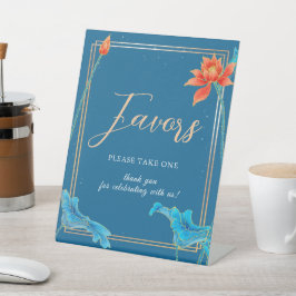 Stijlvol Oranje en blauw huwelijk Reclamebord Met Voetstuk