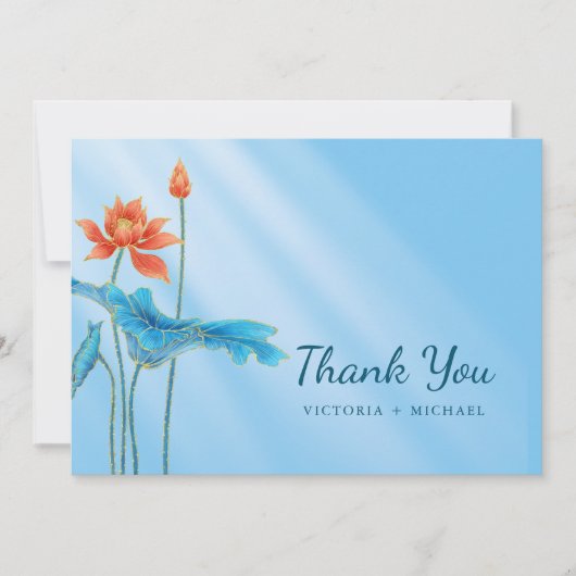 Stijlvol Oranje en Blauw Lotus flower Bedankkaart (Voorkant)