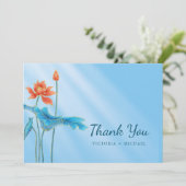 Stijlvol Oranje en Blauw Lotus flower Bedankkaart (Staand voorkant)