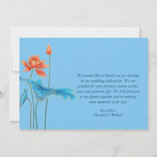 Stijlvol Oranje en Blauw Lotus flower Bedankkaart (Achterkant)