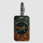 Stijlvol Oranje en groen zwart Floral monogram Bagagelabel (Voorkant (verticaal))