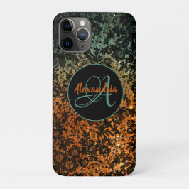 Stijlvol Oranje en groen zwart Floral monogram Case-Mate iPhone Case
