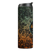 Stijlvol Oranje en groen zwart Floral monogram Thermosbeker (Gedraaid links)
